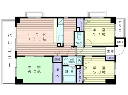 リバーサイド・丸山台(3LDK/5階)の間取り写真