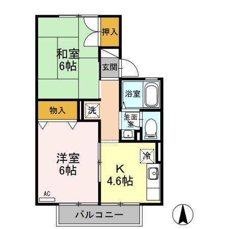 パールハウス A(2K/2階)の間取り写真