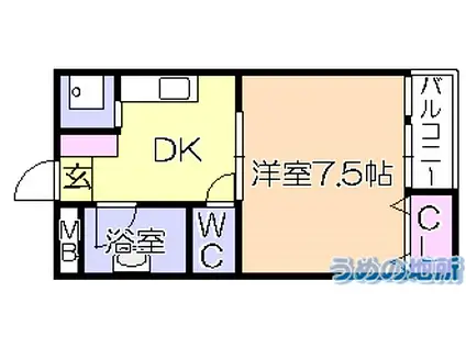 石村ビル(1DK/4階)の間取り写真