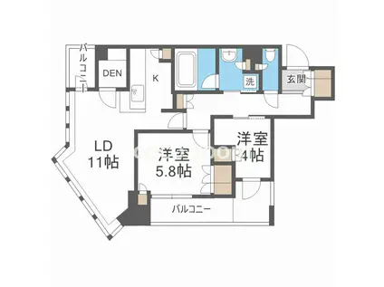 パークタワー北浜(2LDK/6階)の間取り写真