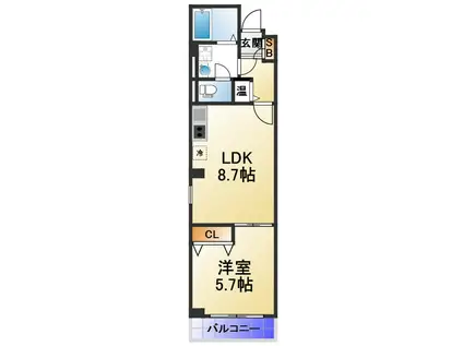 ラ・フォルム与力レジデンス(1LDK/5階)の間取り写真