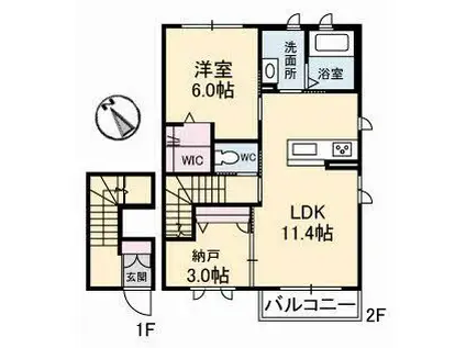LA LUCE(1SLDK/2階)の間取り写真
