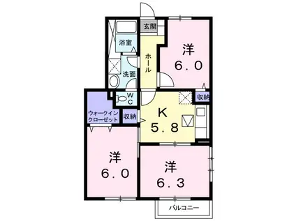 ウッドイン 1番館(3K/1階)の間取り写真