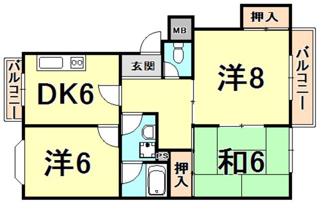 熊野町ハイツ(3DK/3階)の間取り写真