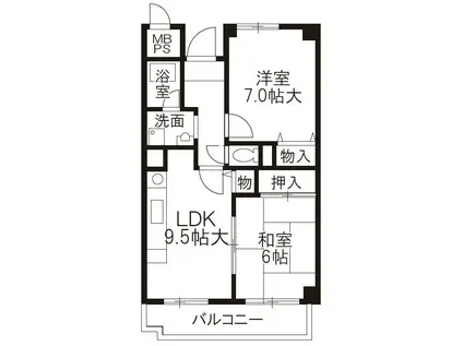 ユマン蛍苑(2DK/1階)の間取り写真