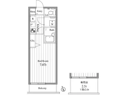 ルームピア船橋(1K/1階)の間取り写真