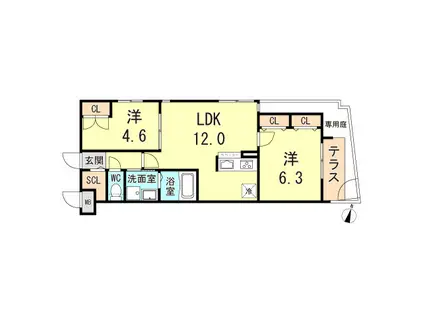 ワコーレヴィータ魚崎PARC(2LDK/1階)の間取り写真