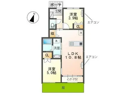 カーネビアンコ(2LDK/1階)の間取り写真