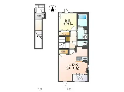クローバー・サーティ(1LDK/2階)の間取り写真
