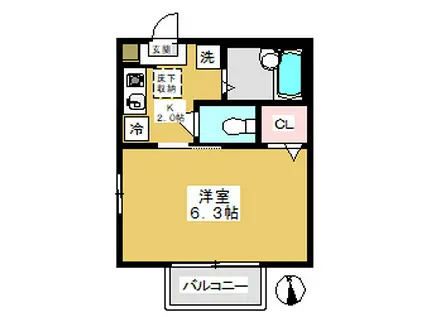 フラットカメリア(1K/1階)の間取り写真