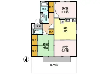 ネオコーポリラ開成B棟(3DK/1階)の間取り写真