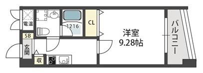モンサンミッシェル北浜(1K/8階)の間取り写真