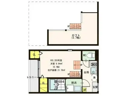 ハルメゾン(1SK/2階)の間取り写真