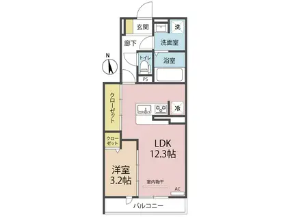 グランリュクス上野丘東(1LDK/2階)の間取り写真