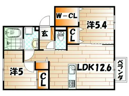 パッシオーネ(2LDK/1階)の間取り写真