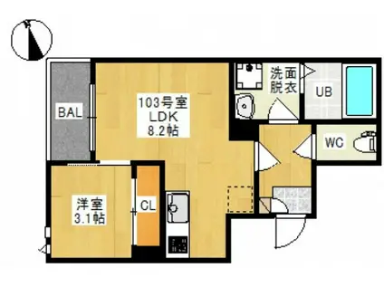 GRANTIC オーシャン富田(1LDK/1階)の間取り写真