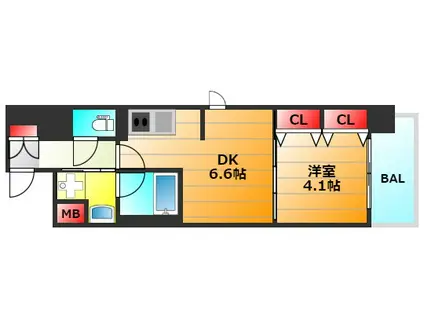 コンフォリア心斎橋イースト(1DK/7階)の間取り写真