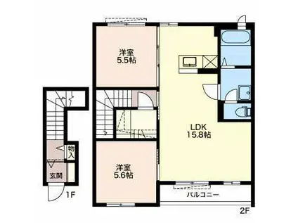 ディライフルA(2LDK/2階)の間取り写真