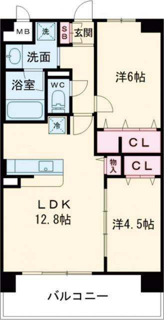 フェリスシエロ堺(2LDK/4階)の間取り写真