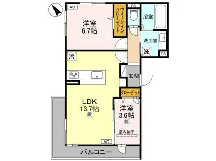 D-ROOM泉佐野市下瓦屋(2LDK/2階)の間取り写真