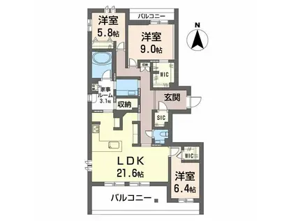 サニーコート(1LDK/2階)の間取り写真