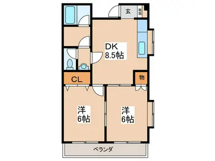 マンション花水木(2DK/2階)の間取り写真