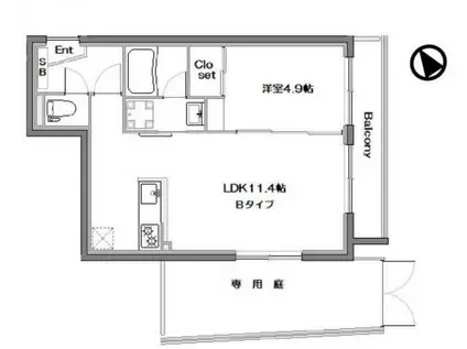 オークレスト四谷三栄町(1LDK/1階)の間取り写真