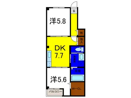 ピース・クラッセ(2DK/1階)の間取り写真