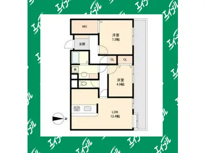 サムティレジデンス東山公園(2LDK/3階)の間取り写真