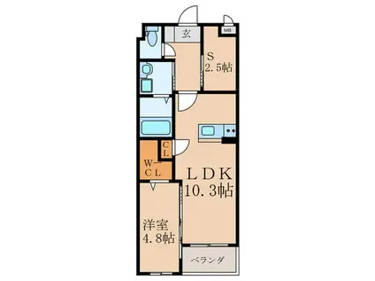 プレステージ友田コンフォース(1SLDK/4階)の間取り写真