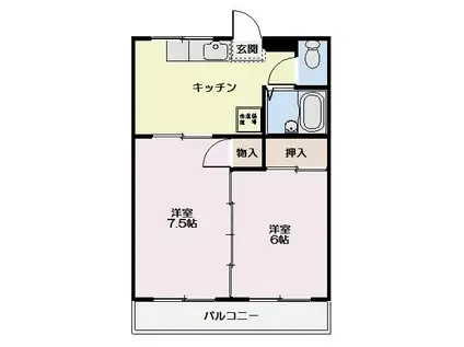 メゾンハピネスA棟(2DK/1階)の間取り写真