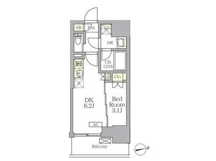 ザ・ライオンズフォーシア文京湯島(1DK/6階)の間取り写真