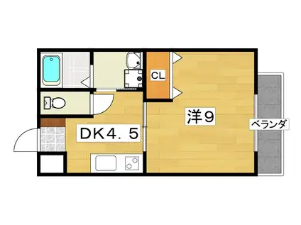 ペジーブル萱島(1DK/1階)の間取り写真