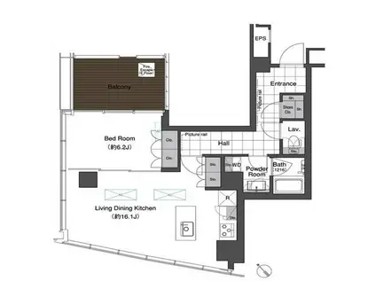 スカイハウス浜離宮(1LDK/20階)の間取り写真