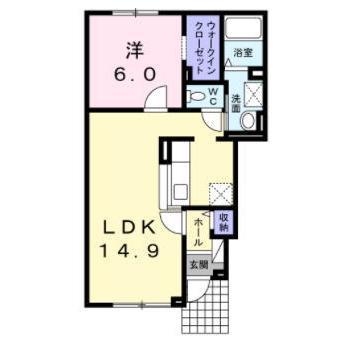 ジュネス高丘(1LDK/1階)の間取り写真
