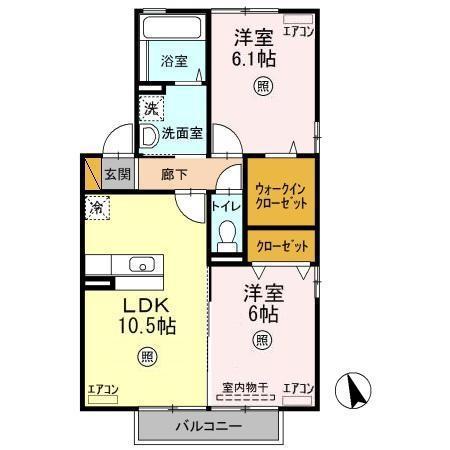 フロレスタ西館(2LDK/2階)の間取り写真