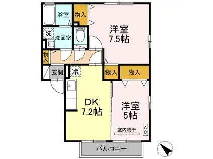 ハピネス西山(2DK/2階)の間取り写真