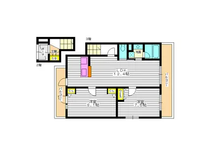 グレース・ヴィラ 弐番館(2LDK/2階)の間取り写真