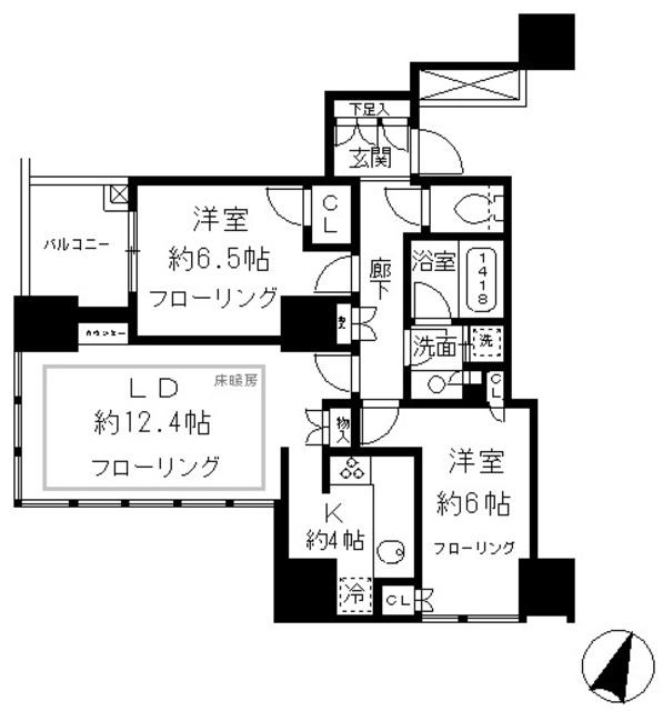 大崎ウエストシティタワーズE棟(2LDK/11階)の間取り写真