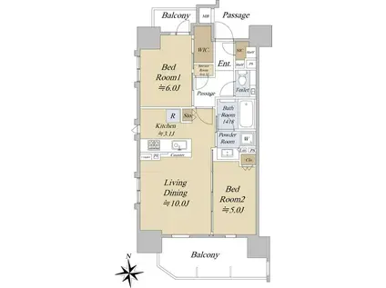 アクシルコート早稲田(2LDK/4階)の間取り写真