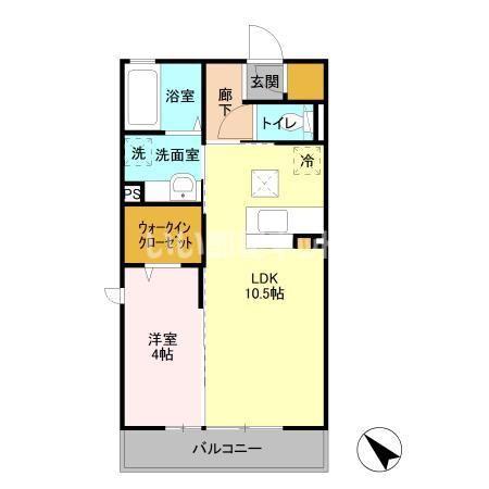 パークドオートムD棟(1LDK/1階)の間取り写真