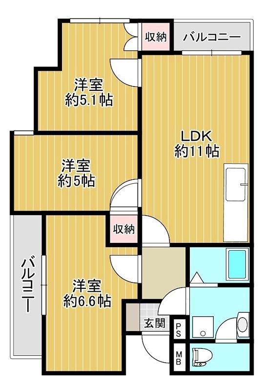ガーデンハイム狭山A棟(3LDK/3階)の間取り写真