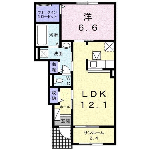ブライトV(1LDK/1階)の間取り写真