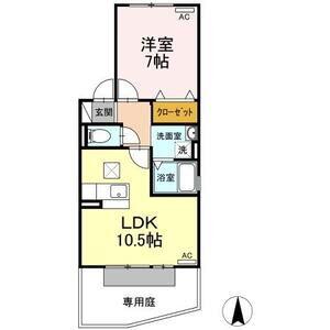 ヴェルヴィルI(1LDK/1階)の間取り写真