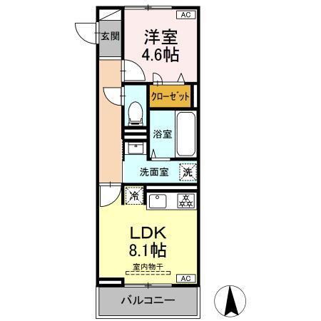 GRAND D-ROOM高宮中(1LDK/3階)の間取り写真