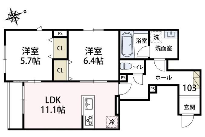 ルガロノイエス(2LDK/1階)の間取り写真