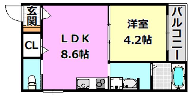 リバーサイド南摂津(1LDK/1階)の間取り写真