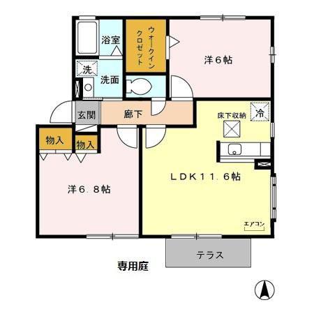 エクレーレB(2LDK/1階)の間取り写真