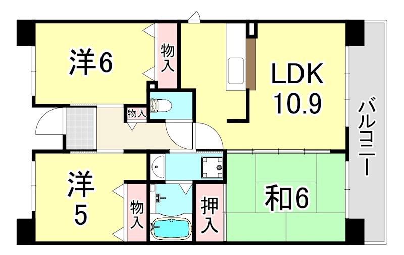 URパークタウン西武庫 14号棟(3LDK/7階)の間取り写真