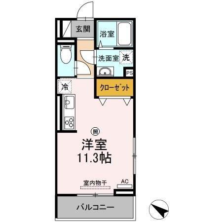 ベリッシモ(ワンルーム/2階)の間取り写真